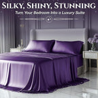 SLEEP SANCTUARY Satin Sheets King Size – 4 Piece Luxury Silky Bed Set, Softer Than Silk, 15" Deep Pocket, Cooling & Wrinkle-Free, Moisture-Wicking & Breathable for Hair & Skin (Purple)
