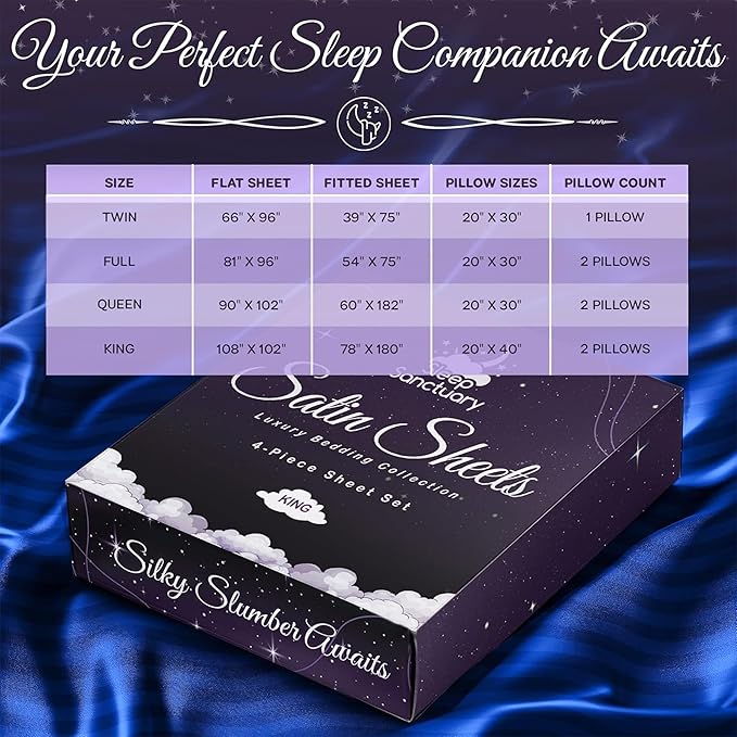 SLEEP SANCTUARY Satin Sheets Twin Size – 3 Piece Luxury Silky Bed Set, Softer Than Silk, 15" Deep Pocket, Cooling & Wrinkle-Free, Moisture-Wicking & Breathable for Hair & Skin (Striped Blue)