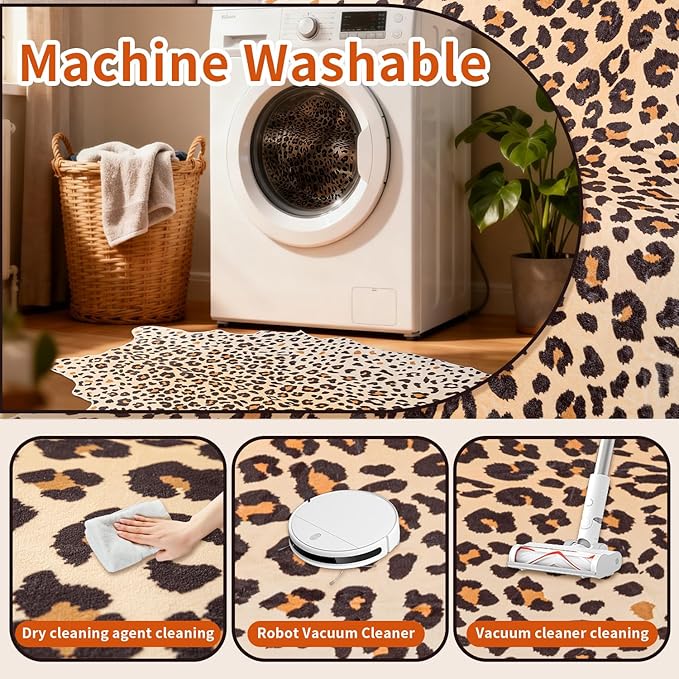 Leopard Rug, Cheetah Print Area Rug 4.6x5.2 Feet Faux Animal Print Skin Carpet for Living Room Bedroom Home Decor