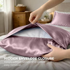 Pure Bedding Satin Pillowcase 2 Pack - Queen Size (20"x30", Champagne Pink) - Silky Pillow Cases for Hair and Skin - Satin Pillow Covers with Envelope Closure - Extra Soft Premium Microfiber