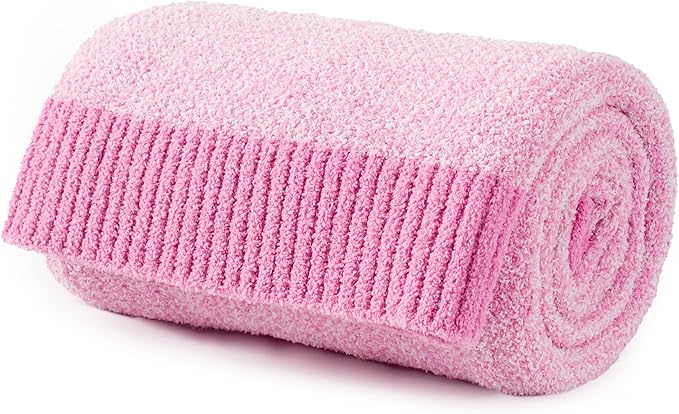 Carriediosa Heather Throw Blanket 60" X 80" Twin, 400GSM Ultra Soft Microfiber Fuzzy Fluffy Reversible Knitted Blankets Cozy Plush Lightweight and Warm Fall Throws for Couch, Bed, Sofa, Hot Pink
