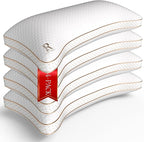 Royal Therapy Queen 4 Pack Memory Foam Pillow, Adjustable Shredded Odor-Free Cut-Out Bed Pillow for Neck & Shoulder Pain Relief, Breathable Support for Back, Stomach, Side Sleepers, BioForm
