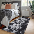 Amdrebio Black White Grey Runner Rugs 2x6 for Bedroom Living Room Decor, Fluffy Fuzzy Shag Bedside Area Rug for Kids Room Dorm Home Office, Cool Shaggy Plush Floor Modern Carpet for Teen Boys Men