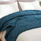 YAAPSU Chunky Knit Throw Blanket for Couch, 51“x63”, 100% Hand Knitted Thick Cable Knit with Cozy Jumbo Chenille Yarn, Soft Large Rope Knot Crochet Blankets for Sofa Bed Living Room Décor, Ocean Blue
