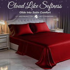 SLEEP SANCTUARY Satin Sheets Twin Size – 3 Piece Luxury Silky Bed Set, Softer Than Silk, 15" Deep Pocket, Cooling & Wrinkle-Free, Moisture-Wicking & Breathable for Hair & Skin (Striped Red)