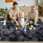 KING DARE 6x9 Area Rugs for Living Room Tie-Dyed Black Gray Rug, Fluffy Shaggy Fuzzy Plush Furry Large Floor Carpet, Anti-Slip Washable Modern Soft Rug for Bedroom Girls Boys Room Indoor