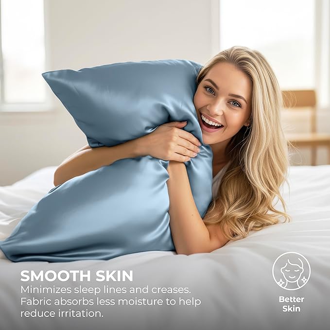 Satin Pillowcase 2 Pack - King Size (20"x40", SkyBlue) - Silky Pillow Cases for Hair and Skin - Satin Pillow Covers with Envelope Closure - Extra Soft Premium Microfiber