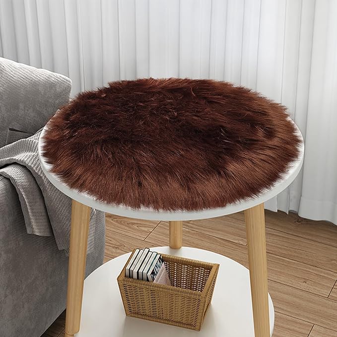 1.3ft Small Round Brown Rug,Thick Furry Fluffy Carpet for Teen,Sheepskin Fur Shaggy Circular Rug for Indoor Bedroom Room Living Room Nursery Decor Chair