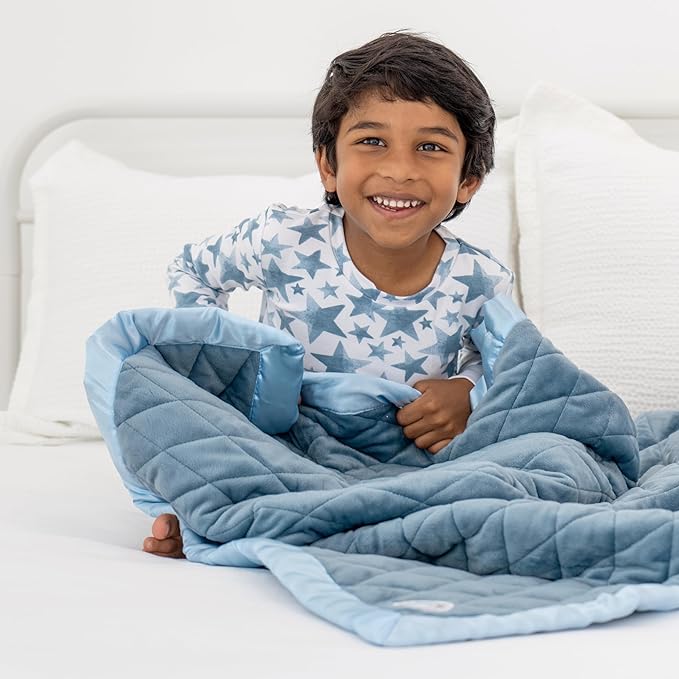 Dreamland Baby 4lb Weighted Blanket for Kids. Breathable Dual Fabrics with Minky Cooling Side & Cozy Microfleece on Reverse. Mom-Owned US Business, Premium Materials (Ocean Blue)