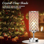 Hong-in Pink Crystal Lamp Set of 2, 3 Way Dimmable Touch Lamp for Bedroom with Crystal Shade, Bedside Nightstand Lamps for Living Room Bedroom Home Office