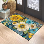 Flower Area Rug 2x3 ft Entry Rug Washable Boho Rugs Non Slip Low Pile Floral Door Mat Small Carpet for Bedroom, Bedside, Kids Room, Office, Dining Room