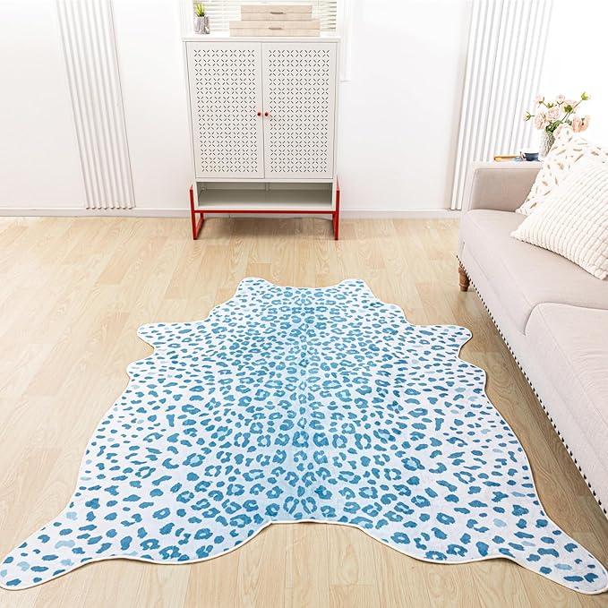 Leopard Rug, Cheetah Print Area Rug 5.2x6.5 Feet Faux Animal Print Skin Carpet for Living Room Bedroom Home Decor (Blue)