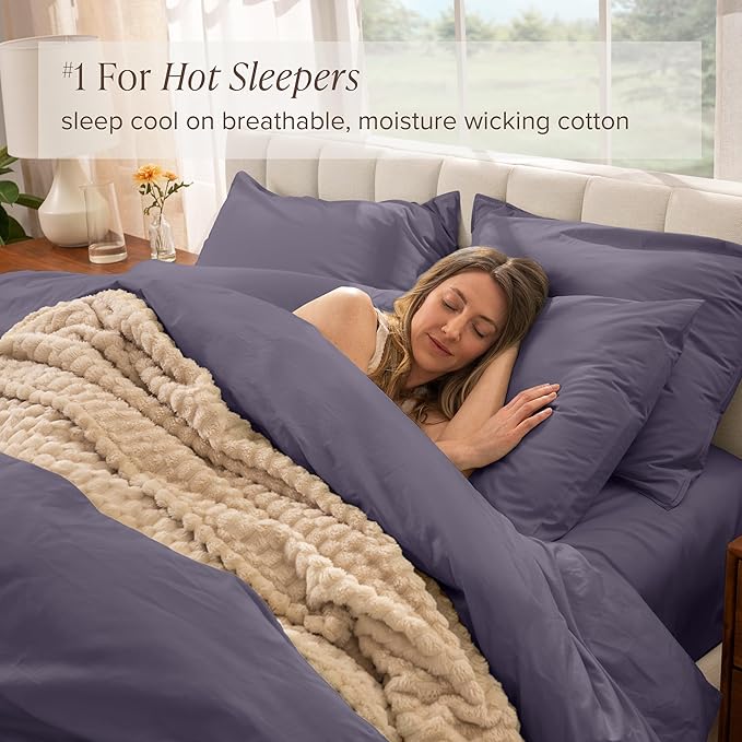 Bare Home 100% Organic Cotton Full Duvet Cover Set - Crisp Percale Weave - Lightweight & Breathable - Cooling Duvet Cover Set (Full, Dusty Purple)