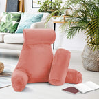 Clara Clark Reading Pillow with Shredded Memory Foam Includes 2 Neck and Lumber Support Pillows, Designed for Sitting Up in Bed and Couch Back and Arms Adjustable Support for Adults & Teens Misty Rose