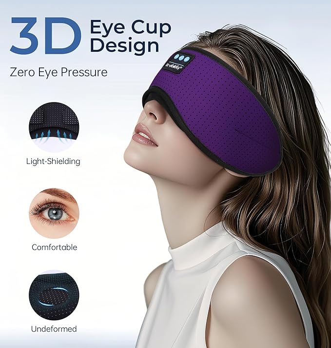 LC-dolida Bluetooth Sleep Mask with White Noise，Sleep Headphones,Bluetooth Wireless Music Eye Mask, Ideal for Travel, Night Work, Napping, Side Sleeping and Office Use for Both Men and Women(Purple)