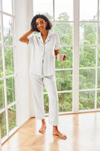 Ekouaer Silk Satin Pajamas Set Women Short Sleeve Sleepwear Soft Button Down Loungewear Pjs Set