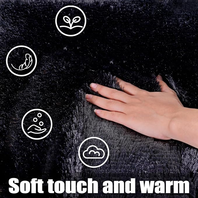 KING DARE 8x10 Area Rugs for Living Room, Soft Plush Fluffy Shaggy Fuzzy Furry Large Black Rug, Anti-Slip Washable Modern Big Floor Carpet for Bedroom Aesthetic Home Decor