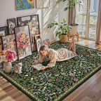Lahome Claude Floral 5x7 Washable Living Room Rugs, Green Area Rugs for Bedroom Rubber Backed, Botanical Thin Stain-Resistant Carpet for Dining Room, Guestroom, Kids Room, Living Room Decor