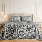 Satin Sheets Queen [4-Piece, Silver Leopard] Hotel Luxury Silky Bed Sheets - Extra Soft 1800 Microfiber Sheet Set, Wrinkle, Fade, Stain Resistant - Deep Pocket Fitted Sheet, Flat Sheet, Pillow Cases