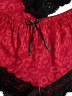 WDIRARA Women' Silk Satin Pajamas Set 4pcs Lingerie Floral Lace Cami Sleepwear with Robe