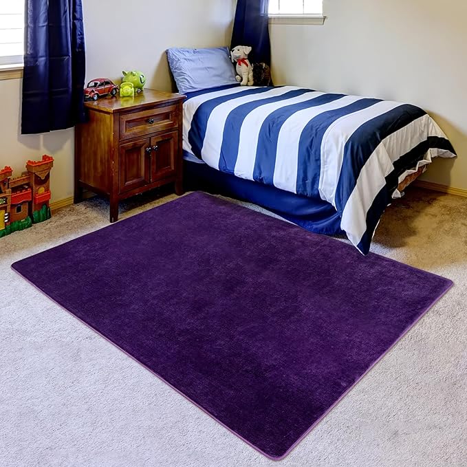 Przemy Washable Area Rug for Living Room Bedroom, 5x7 Feet Dark Purple Memory Foam Rug, Super Soft Modern Indoor Carpet for Kids Room Girls Boys Dorm Nursery Decor Mat