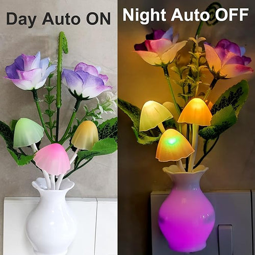 AUSAYE 2Pack Led Night Light Plug in Sensor Light, Energy Saving Lamp Dream Nightlight Rose Flower Mushroom Night Lights for Kids Adults Bedroom,Bathroom,Living Room,Stairs, Kitchen,Hallway