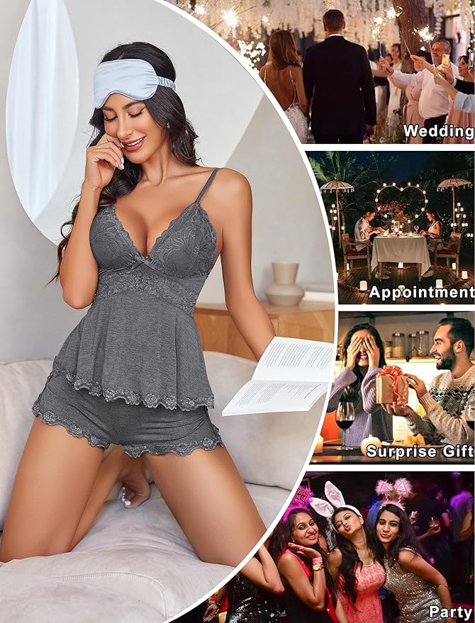 Avidlove Womens Sweetness Cami Set Lace Camisole Lingerie Nightwear Sexy Pajamas Lounge Sets