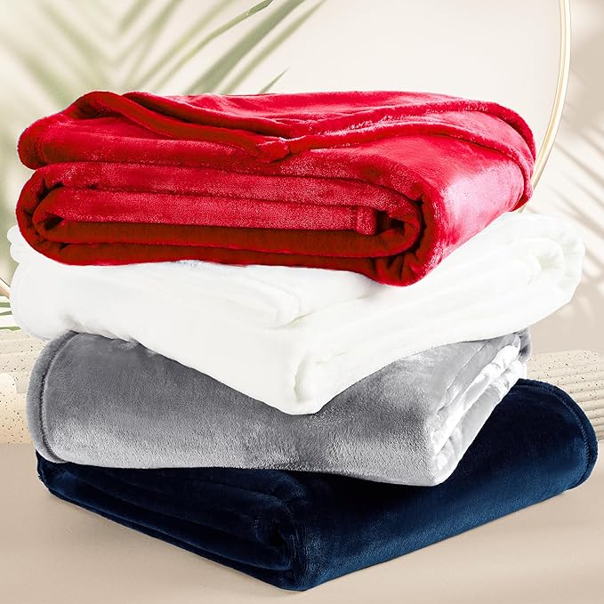DREAMNINE Pack of 10 Fuzzy Soft Fleece Throw Blanket for Couch Sofa 50" x 60", Decorative Solid Lightweight Velvet Blankets for Chair, Cozy Accent Shaggy Plush Flannel Blanket for Bedroom, Red