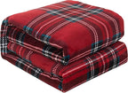 Elegant Comfort Luxury Velvety Feel Blanket, All-Season Lightweight Blanket, Ultra Plush, Soft, Cozy-Fuzzy Flannel Fleece for Couch, Sofa, Bed, Travel, Plaid Design, Twin/Twin XL, Burgundy