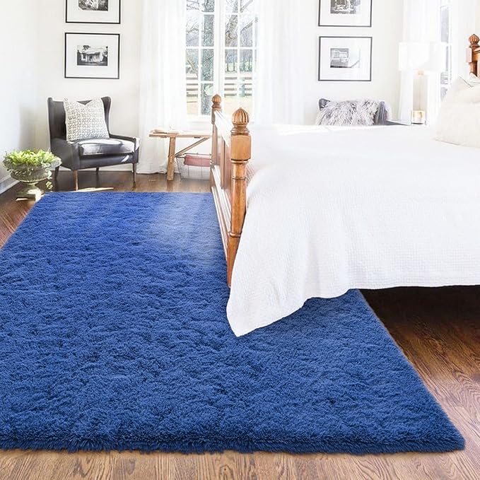 ISEAU Light Navy Rugs for Bedroom Living Room, Ultra Soft Shag Area Rug 4'x6' Carpet for Bedroom, Non-Slip Fluffy Dorm Rug for Kids Room Home Decor