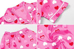 Umeyda Girls Womens Pajamas Set, Satin Silky Button Down Loungewear 2 Piece Short Sleeve Pants PJS Sets for Mommy Kids