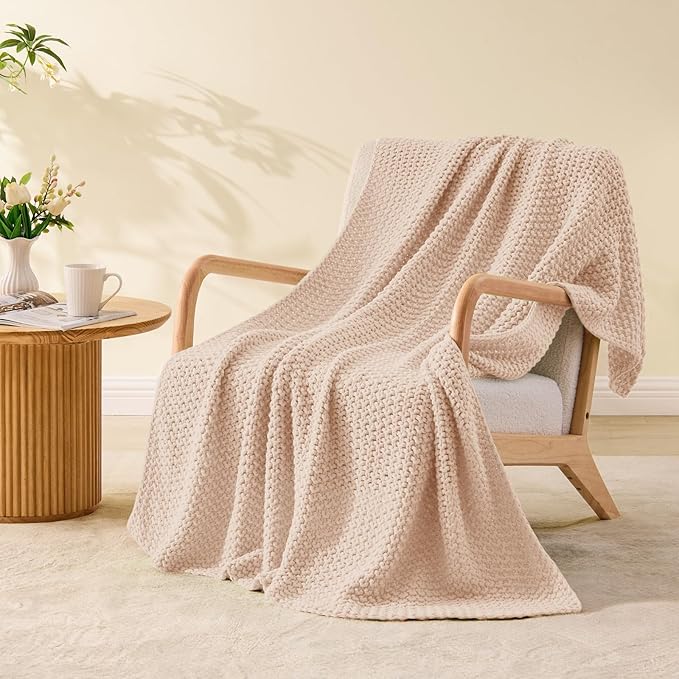 BEDELITE Chunky Cable Knit Throw Blanket for Couch,Super Soft Cozy Woven Blanket for Room Decor,60"x80", Pink