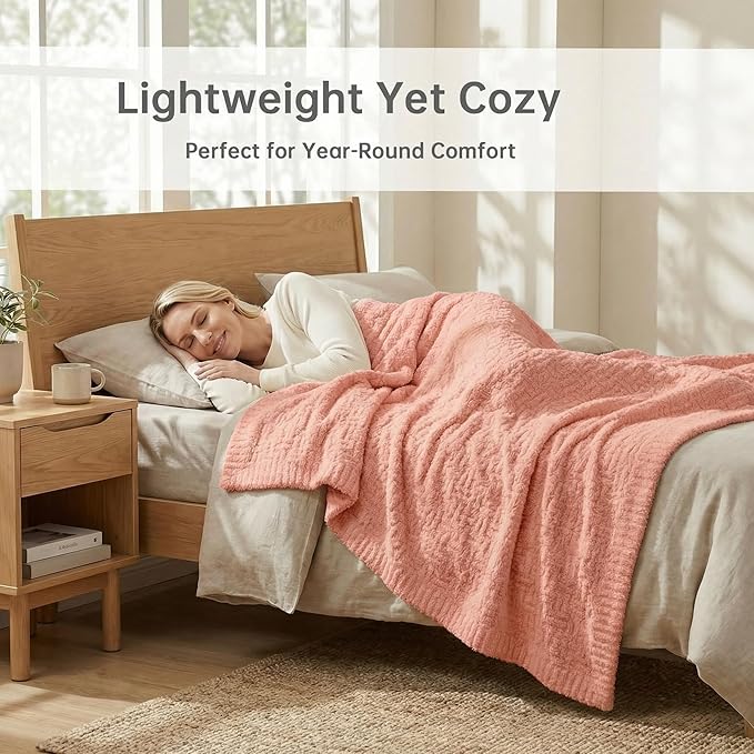 Buttery Soft Knit Throw Blanket 60x80 Pink for Bed or Couch, Reversible Heather Oversized Decorative Blanket, Lightweight Warm Microfiber Knitted Throw for Bedroom, Living Room, Cozy Gift