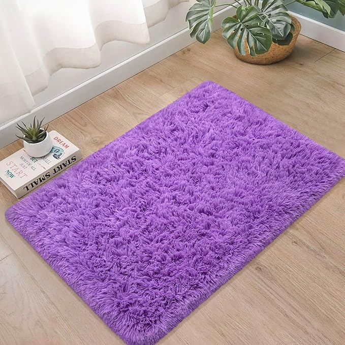 Small Fluffy Rugs for Bedroom 2x3 Purple Shaggy Area Rug Soft Plush Fuzzy Fur Throw Rug for Living Room Dorm Kids Nursery Home Decor Aesthetic Carpets