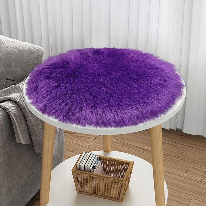 1.3ft Small Round Purple Rug,Thick Furry Fluffy Carpet for Teen,Sheepskin Fur Shaggy Circular Rug for Indoor Bedroom Room Living Room Nursery Decor Chair