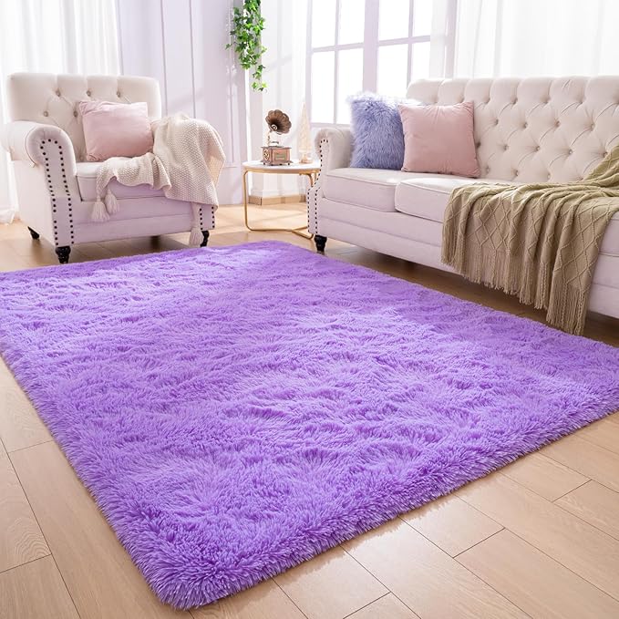 Softlife Light Purple Area Rug for Living Room, Fluffy Shag Plush 5.3x7.6 Rugs for Bedroom Girls, Shaggy Soft Fuzzy Kids Large Carpet for Dorm Bedside Ultra Cozy Non-Slip Indoor Decor