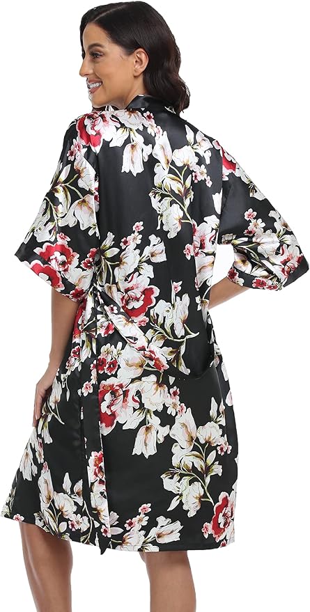 Women's Satin Robes Set with Nightgown Silk Kimono Pajamas 2 Piece Sleepwear Camisole Wedding Bride Gown Set