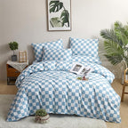 CLOTHKNOW Blue White Plaid Full Size Comforter Set 3Pcs Grid Bedding Comforter Sets Season Soft Checker Comforter with 2 x Pillow Cases