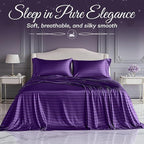 SLEEP SANCTUARY Satin Sheets Full Size – 4 Piece Luxury Silky Bed Set, Softer Than Silk, 15" Deep Pocket, Cooling & Wrinkle-Free, Moisture-Wicking & Breathable for Hair & Skin (Striped Purple)