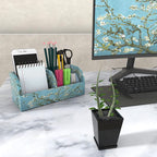 QIELIZI PU Leather Supply Organizer,Remote Control Holder Multifunctional Office Stationery Storage Box Organizer,Pencil Holders Organizers Table Top Desktop Desk Accessories(1-Peach Blossom)