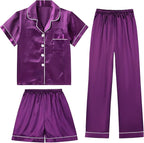 DIPUG 3 Piece Girls Silk Pajamas Set Soft Satin PJs Sleepwear for Comfortable Nights