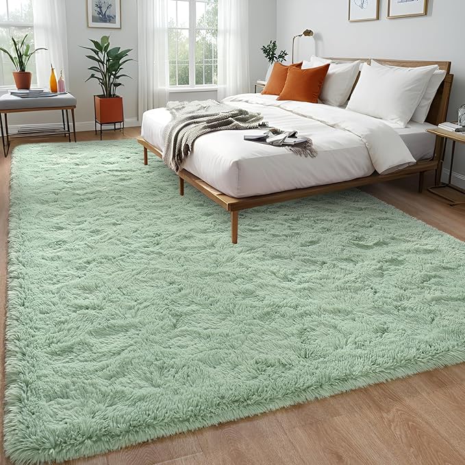 Sage Green Area Rug 6x9 Large Rugs for Living Room Bedroom, Fluffy Cute Rug Modern Carpets for Kids Room, Non-Skid Rectangular Indoor Rug for Girls Boys Playroom Nursery Room Home Decor