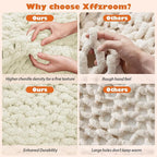 Chunky Knit Blanket Throw, 60x80inch Soft Chenille Yarn Throw, Handmade Warm Thick Cable Knit Crochet Blanket, Large Rope Knot Throw Blanket for Couch Bed Sofa,White