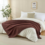 Knitted Throw Blanket 50"X60", Brown Knit Throws for Bed, Super Soft Boho Chevron Blankets for Couch Sofa Chair Room Decor, Textured Decorative Farmhouse Cozy Lightweight