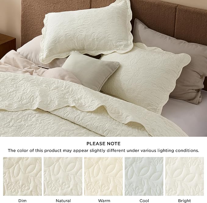 Bedsure Quilt King Size - Ultra Soft Pre-Washed Cloud-Like Bedding, All-Season Lightweight Comforter for Country Bedroom, Leaf Design Coverlet in Cream Yellow, 106 x 96 Inches | Stitch-Free Quilting, Ultra Soft, Lightweight, Machine Washable, Pet-Friendly