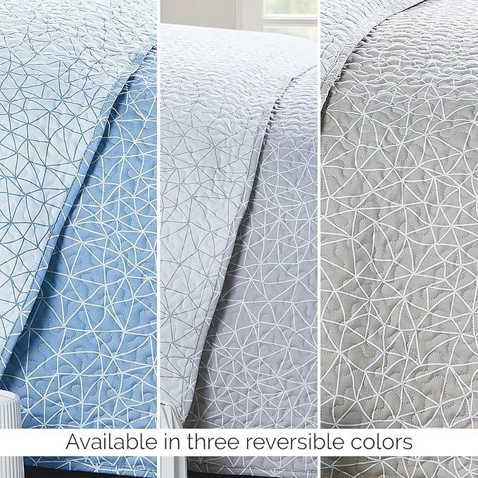 Southshore Fine Living, Inc. Farmhouse Bedspread, Full Size Quilt Set, Queen Coverlet, Light Weight Quilt, 3-Piece Set Geometric Bedding with Two Matching Pillow Shams, Full/Queen, Reversible Grey