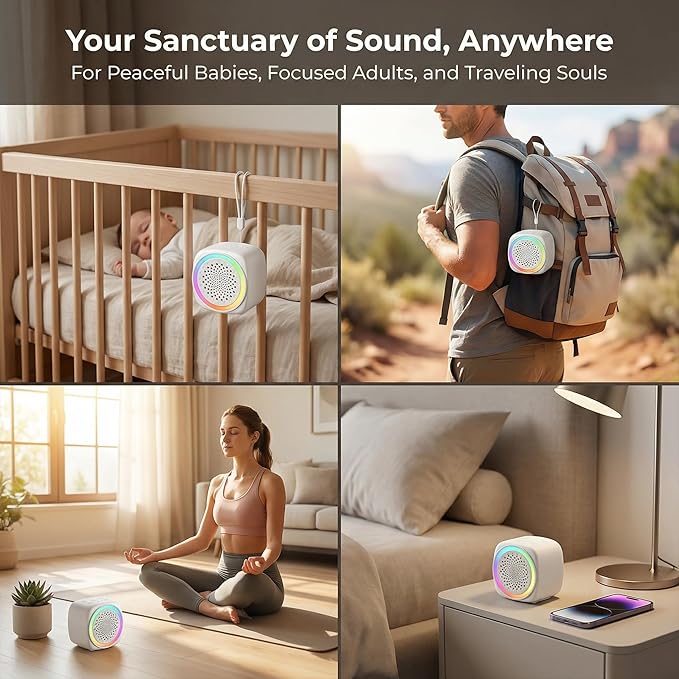 Portable Sound Machine for Baby Sleep, 26 White Noise Sound Machine, 9 Color, Timer & Memory Function White Noise Sound Machine for Baby Adults, Office, Privacy Hotel (Mini)