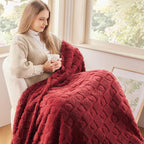 NEWCOSPLAY Super Soft Twin Blanket Red Premium Silky Flannel Fleece 3D Heart Checkered Lightweight Bed Blanket All Season Use (Red Heart, Twin(60"x80"))