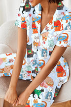 Ekouaer Silk Satin Pajamas Set Women Short Sleeve Sleepwear Soft Button Down Loungewear Pjs Set