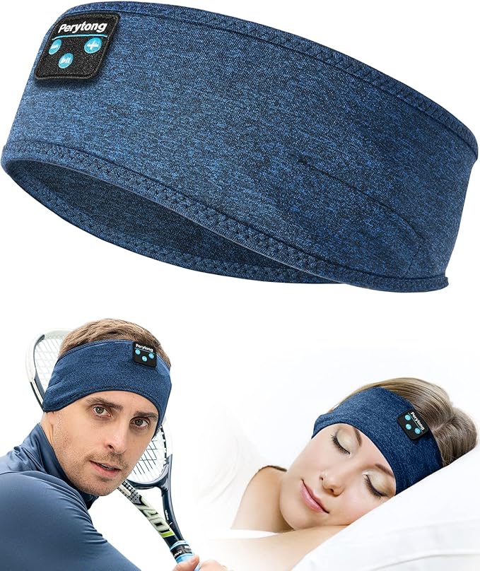 Perytong Sleep Bluetooth Headphones Headband, Sleep Headphones for Side Sleepers, Comfortable Sleeping Headband with Thin Wireless Earphones Microphone Handsfree Ideas for Women Men, PES01